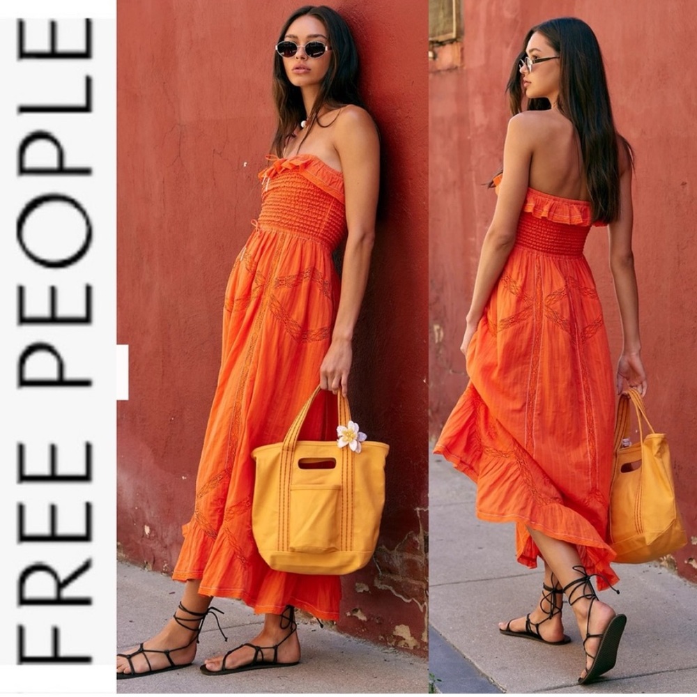Free People Orange Midi Dress